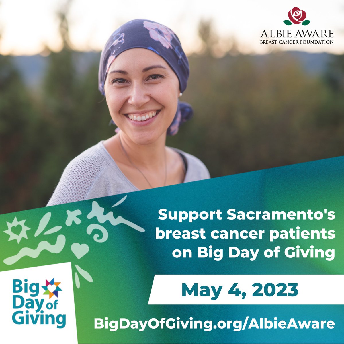 Please consider donating to #AlbieAware through <a href="/bigdayofgiving/">Big Day of Giving</a> 
Last year, Albie Aware more than doubled the number of people impacted by our programs, answering the need to provide life-saving #breastcancer screenings in the greater #sacramento area. bigdayofgiving.org/organization/a…