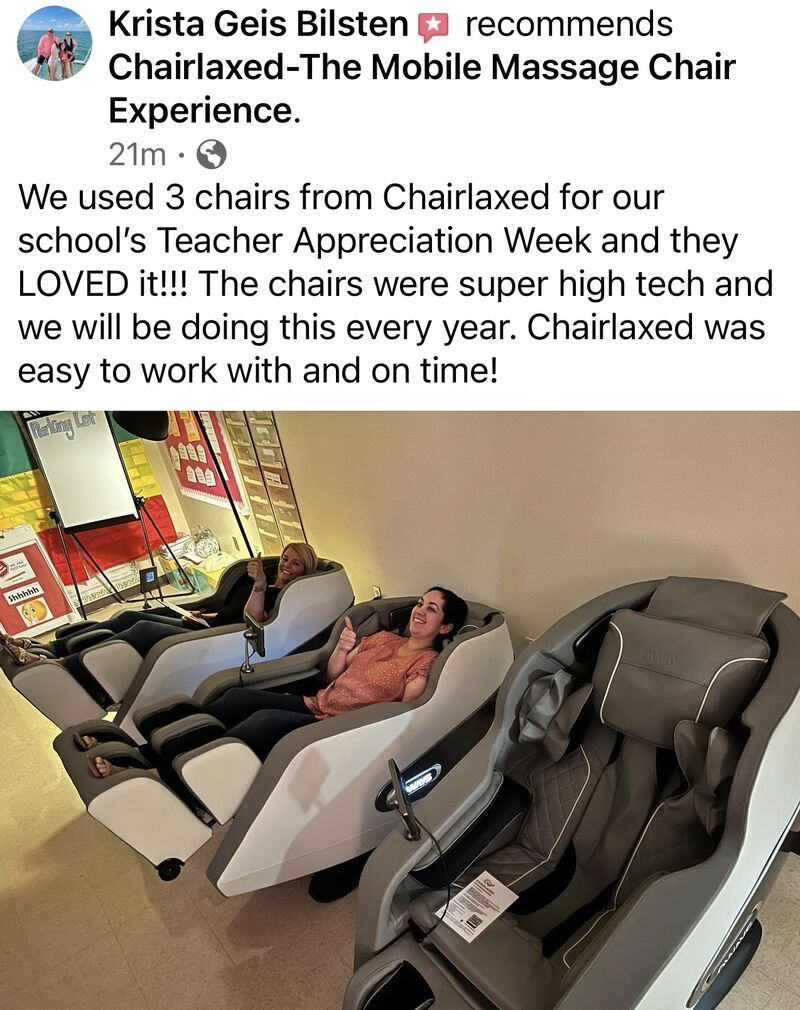 Another 5-star massage chair review!

#zenmode #relaxwithus #massagechair #chandlerarizona #employeeappreciation #teacherappreciation #teachergift #giftsforher #giftsforhim #betterthantacos #luxurymassage
#youdidntknowyouneededthis