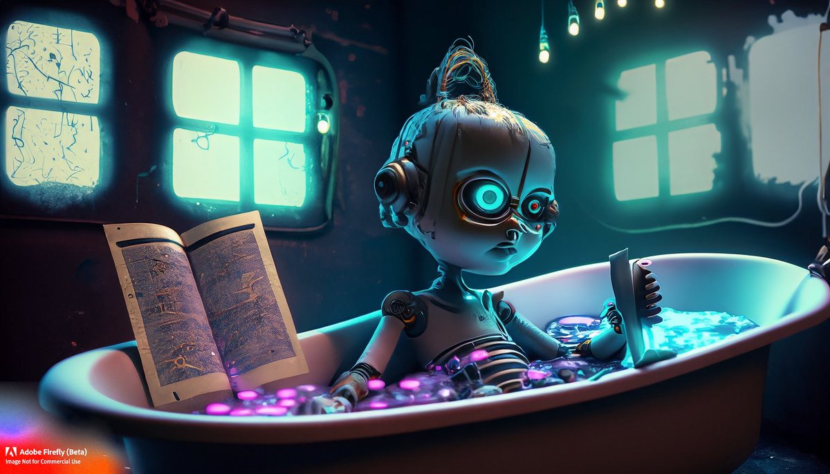 context4ai's tweet photo. I’ve been thinking about how we might treat our AI in the future. And then wondered… What is down time for an android? #cyborgs #relaxation #contemplation #adobefirefly 
(Finally got access to #adobefirefly! Prompts in ALTs) https://t.co/B6Rl4ccA0C