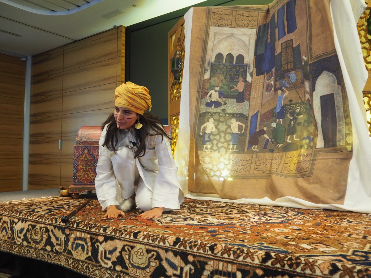 KhayaalTheatre's tweet photo. Zahra Afsah performs a wisdom tale from #Nizami #Iran using the Persian traditional storytelling tradition of #pardehkhoonee at Norton Rose Fulbright on 25 Apr '23 as part of the Compass Network's #EidAlFitr celebrations. #innertreasure #spirituality #wisdomtales #hammam https://t.co/FZONIqhHN8
