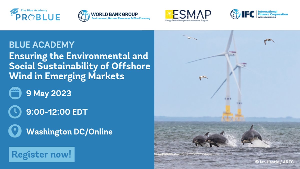OffshoreWind offers significant benefits to #DevelopingCountries, but it is crucial to ensure its deployment is environmentally & socially #sustainable. Join #PROBLUE_Oceans' #BlueAcademy next week, co-organized with #ESMAP & @IFC_org, to find out how 👉esmap.org/blue-academy-o…