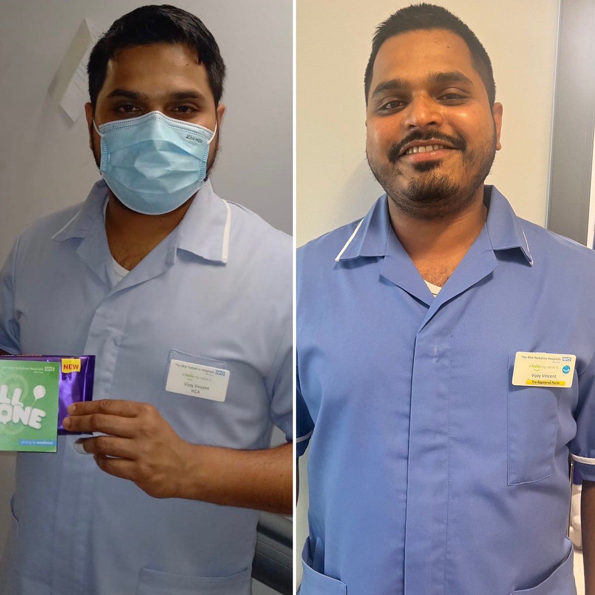 eviegracechalk1's tweet photo. Vijoy’s been an RN for 10yrs, working in India &amp; the Middle East! He joined @MidYorkshireNHS as a HCA in Autumn 21’ , in recent weeks he has been supported by @PDEUteam &amp; today found out he’s passed his OSCE!! We are so #proud of him! Well done @VijoyVincent8👏🏼 #G32a @DosMyht https://t.co/wQ0CBVtA9G