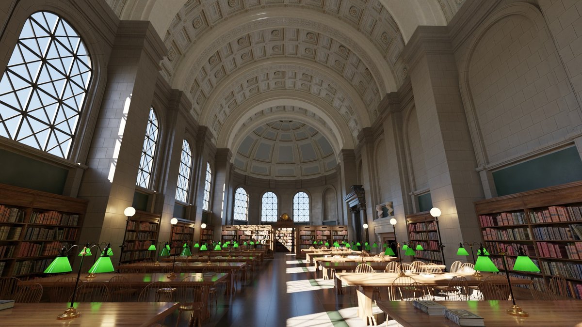 Located in the McKim building of the Boston Public Library, Bates Hall is a calm and quiet place to seek out knowledge. Made by GOOD MODELS using #3dsMax. bit.ly/3p0p1QV