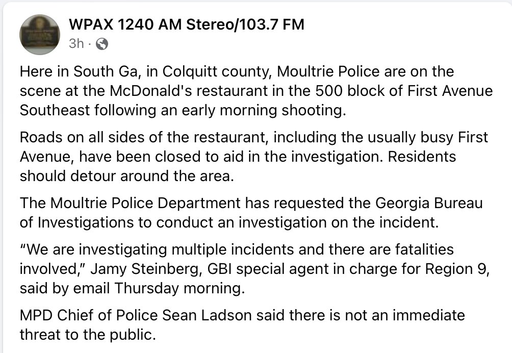 Fatal Shooting at McDonald's in Moultrie