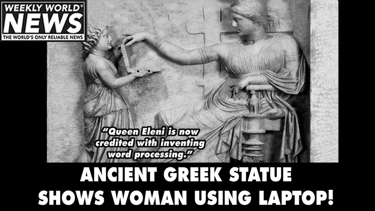 weeklyworldnews's tweet photo. You don't need a time-traveler to know which way the wind blows.
#greek #statues #greekstatues #QueenEleni #laptops #ancientgreece #wordprocessing https://t.co/g7RQC5nyB2