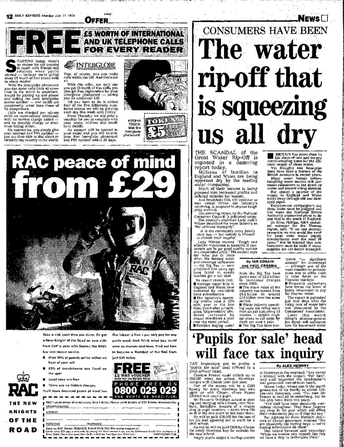 WindrushWasp's tweet photo. Deja Vu? The Great Water Industry Rip-off 1994 "Much of their income is being pumped into increased profits and inflated salaries for bosses" @Daily_Express   Government let it carry on and now we have to pay to fix the scam? No thanks. @Feargal_Sharkey @sascampaigns https://t.co/3r3mro9cQk