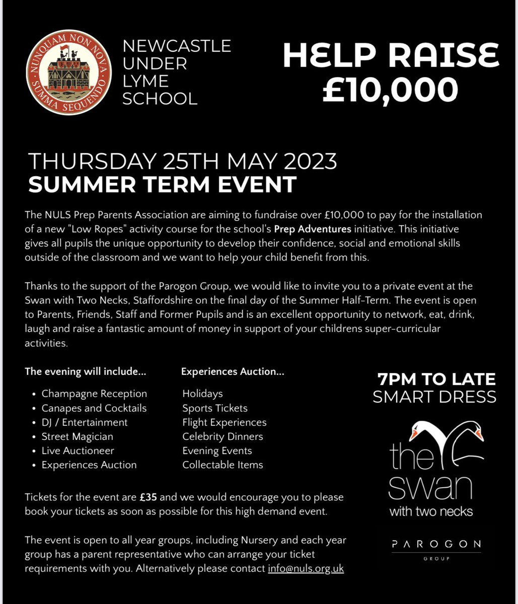 nuls_prep_PA's tweet photo. The NULS PA Parents fundraising event is getting closer. The 25th May, 7pm at The Swan with Two Necks. Tickets are available from the prep school reception, get yours soon to avoid disappointment. https://t.co/G4L9LOqvJQ
