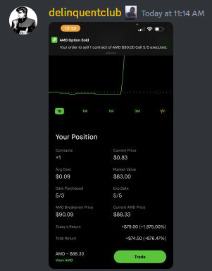 SeaKingOptions's tweet photo. Some heavy bags today in The YEET from @DelinquentTrade @FreelanceFarm and Plaggy. Live rn with @BullSpacman @YourBoyMilt @NateDwgs @NicholasFNS  and other heavy hitters as we navigate an interesting day. Have a few spots, join us free: https://t.co/23NKsrZcCK $AMD #AMD #TheYEET https://t.co/IDI97aGh2j