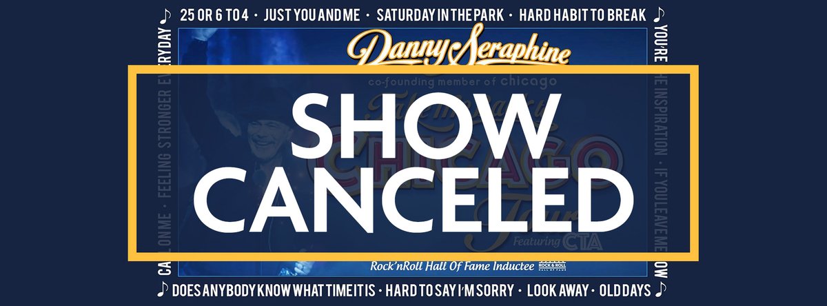 Unfortunately due to unanticipated circumstances the Danny Seraphine show scheduled for May 11th has been cancelled. We apologize for any inconveniences. Refunds for purchased tickets will be issued through Ticketmaster. Questions please contact the Box Office (309) 434-2777.