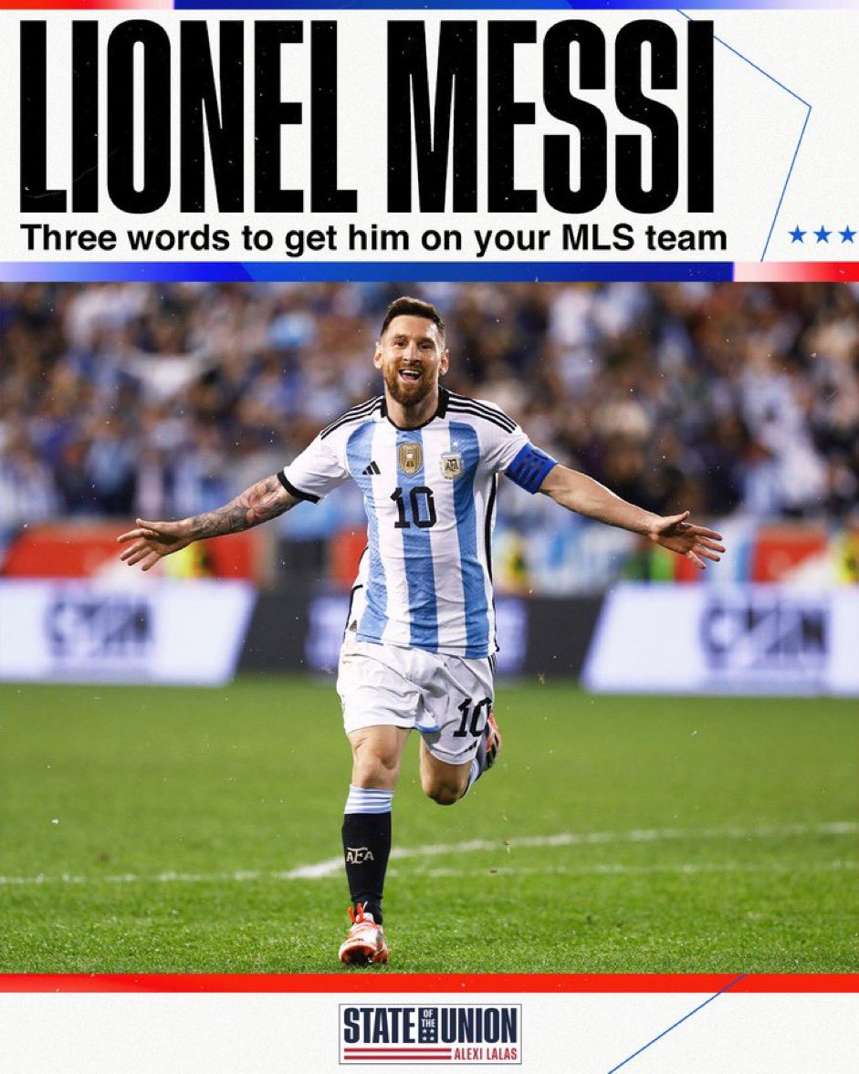 SOTUWithAlexi's tweet photo. Use three words to convince Lionel Messi to join your favorite @MLS team 🗣 https://t.co/eSzAsXJwyd