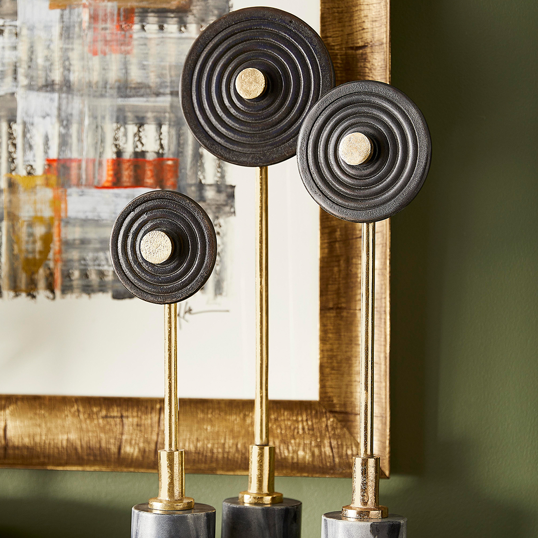 CyanDesignHome's tweet photo. The Mati #sculpture is a stylized adaptation crafted from textured cast aluminum #bronze finished disks surrounded by an antique #brass center.
#CyanDesign #Marble #Accessories #Decor #CastSculpture #Sculptures #Art #Design #InteriorDesign #Meaningful #InteriorStyling https://t.co/oudU4lhIrF