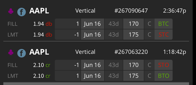 neverlion's tweet photo. $AAPL - daytrade call spread sold and closed tiny winner
#AAPL #bearish #earnings #callspread #VX #daytrade https://t.co/sqr8IYkMt4