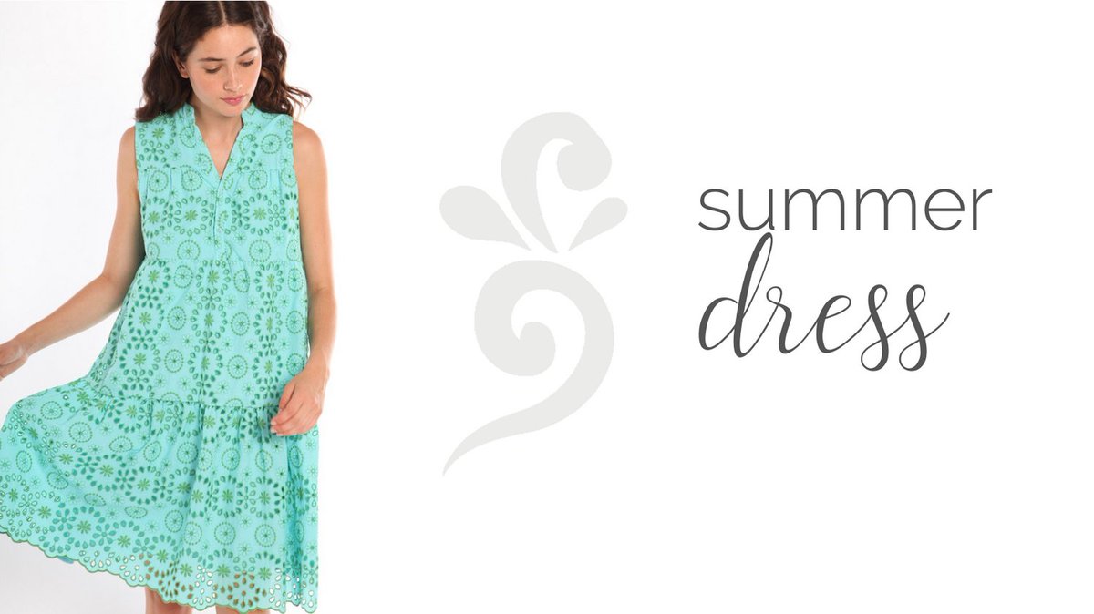 Cool and comfy sleeveless dress.  Green embroidery over turquoise cotton poplin gives this dress a fresh, summery look. #womensfashion #daydress #cottondress #summerfashion #dresses #casualwear #beachwear #bridalshower #traveldress #designerboutique #specialtystore