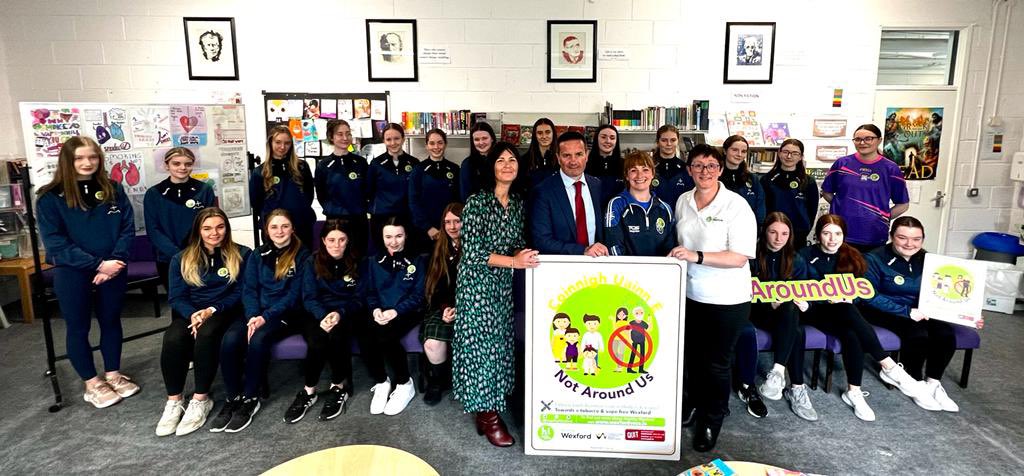 Colaiste_Bride's tweet photo. A big thank you to Chairman of Healthy Wexford Cllr John Hegarty and @HealthyWexford county coordinator Annette Dupuy who visited our school yesterday as we signed up as the first school to support the #notaroundus campaign. https://t.co/08GxqOXuGT