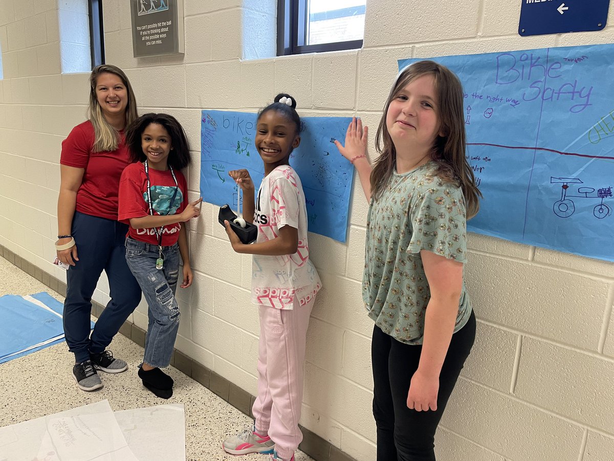 SparrowRoadInt1's tweet photo. Thanks to our PE teacher, Mrs. Briggs, the hallways are filled with Bike Safety Posters created by our students for Bike Safety Week. #bebrave #bikesafetyweek @cpschoolsva https://t.co/R5uDmvgf6k