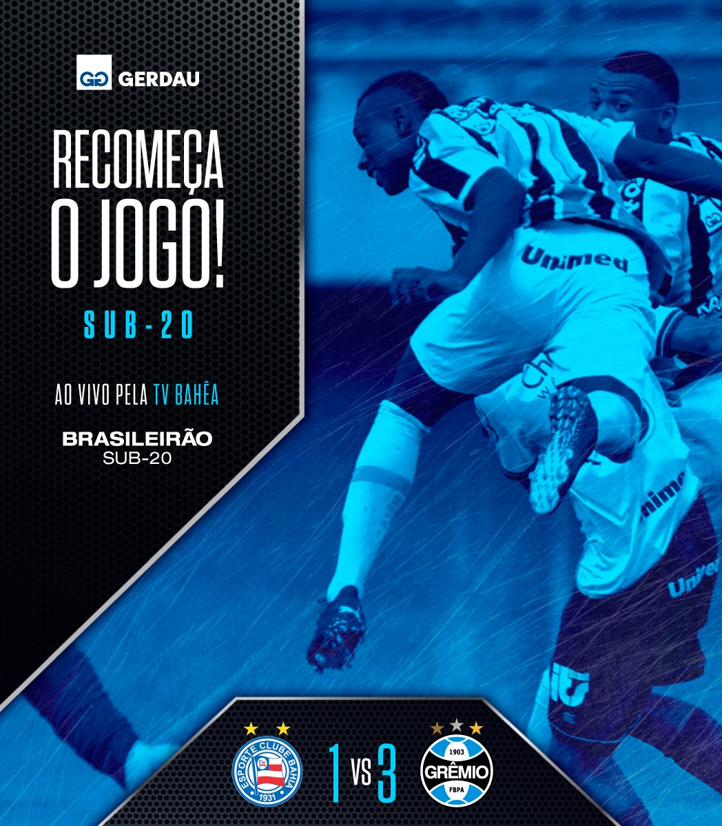 ▶️ Recomeça a partida! VAMOS, GURIZADA!
Bahia 1x3 #Grêmio
📺 youtube.com/live/Dcprn7ObX…
🇪🇪 #Sub20 #BrasileirãoSub20 #BaseGremista