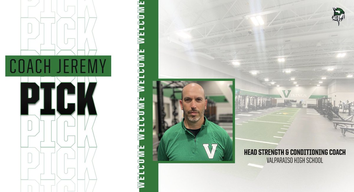 Valparaiso Athletics (@athleticsvalpo) on Twitter photo Welcome Coach Jeremy Pick, Head Strength & Conditioning Coach!! Comes to VHS after 5 yrs at Midwestern St (TX), 9 yrs at Towson U., and 12 yrs at U of Oregon. #wearevalpo 🟢⚪️ <a href="/Valpo_Schools/">Valparaiso Community Schools</a> <a href="/ValpoHS411/">Viking Info</a> Welcome Coach Jeremy Pick, Head Strength & Conditioning Coach!! Comes to VHS after 5 yrs at Midwestern St (TX), 9 yrs at Towson U., and 12 yrs at U of Oregon. #wearevalpo 🟢⚪️ <a href="/Valpo_Schools/">Valparaiso Community Schools</a> <a href="/ValpoHS411/">Viking Info</a>