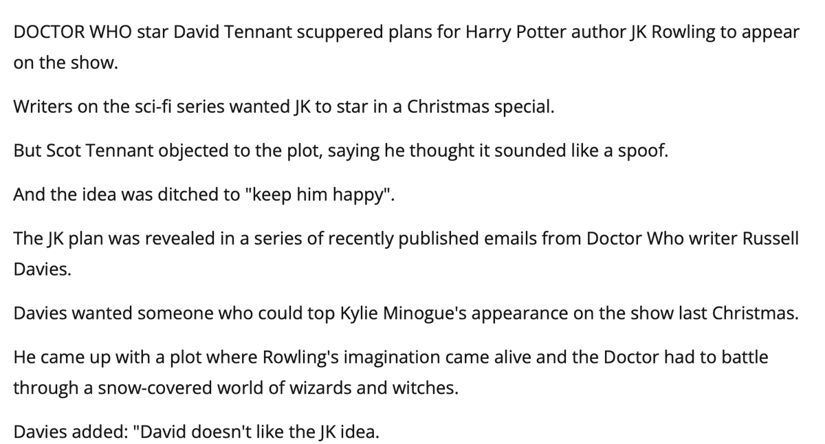DrWhoMoment's tweet photo. David Tennant steps in to prevent JK Rowling from appearing in Doctor Who. (2008) https://t.co/APmXmbtAUL