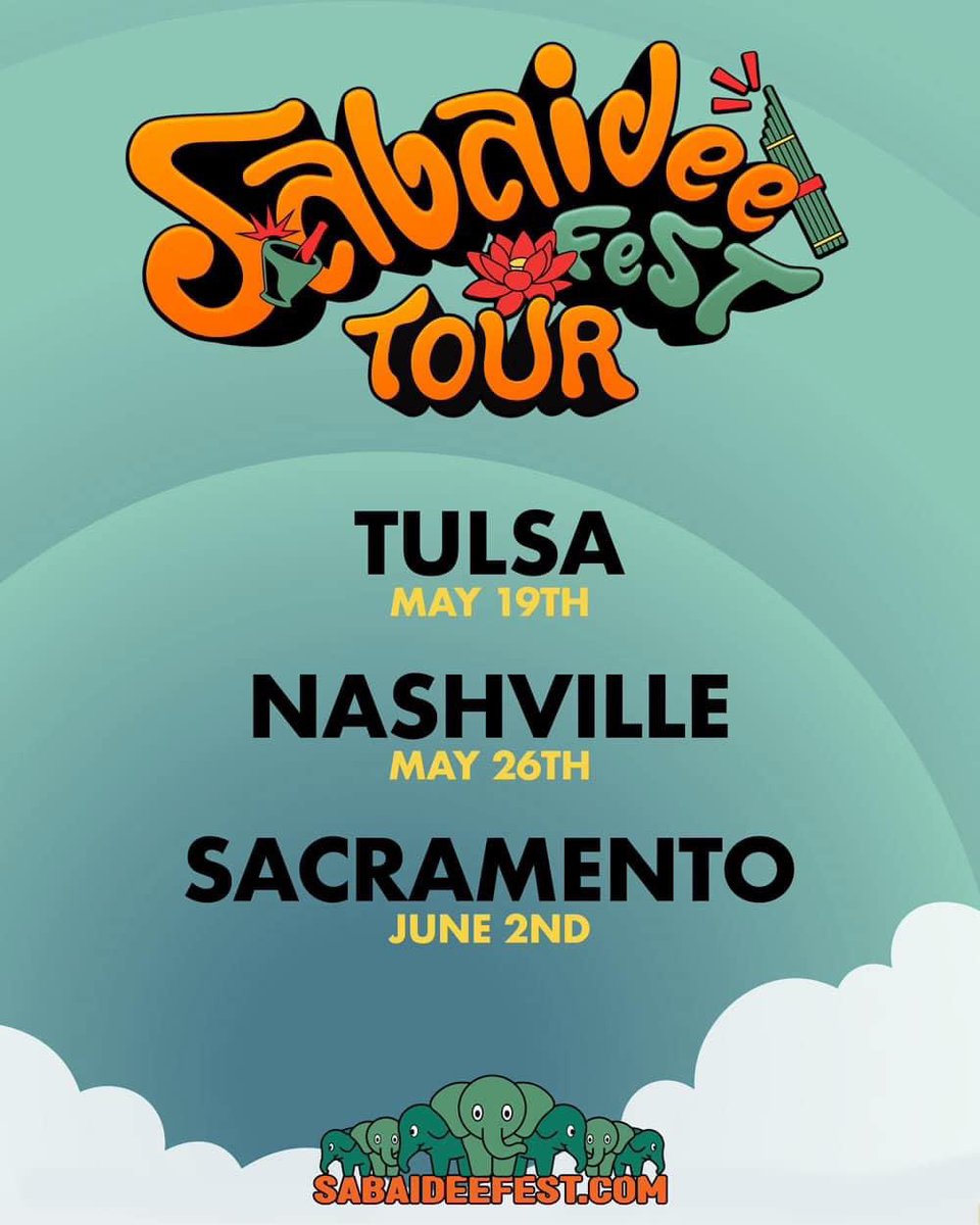 Tulsa and Nashville:

sabaideefest.com/collections/ti…

Sacramento:

livenation.com/artist/K8vZ917…

#sabaideefest #tour #sabaideefesttour