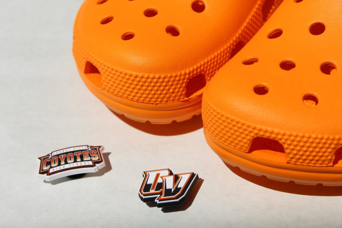 OrangeVistaASB's tweet photo. It’s time to step up your Croc game!!! You can pick up the EXCLUSIVE Custom OV and Coyotes Croc Jibbitz. See the bookkeeper to pay and pick up! 🦊🧡 https://t.co/TtkSOulqXD