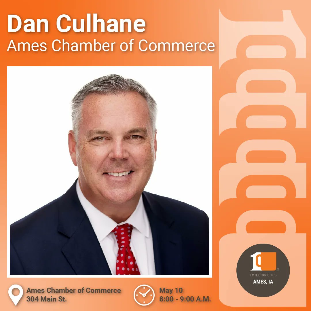 1MCAMES's tweet photo. Join us Wednesday, May 10, 8-9 AM for a discussion with Dan Culhane of Ames Chamber of Commerce. Coffee starts at 7:30! ☕
➡️ Joining in person? Head to the Ames Chamber of Commerce, 304 Main St💡
➡️ Joining online? Join the Facebook Live! 📹 #1mcmidwest #1MCAmes #1millioncups https://t.co/idsJ1WkgLS