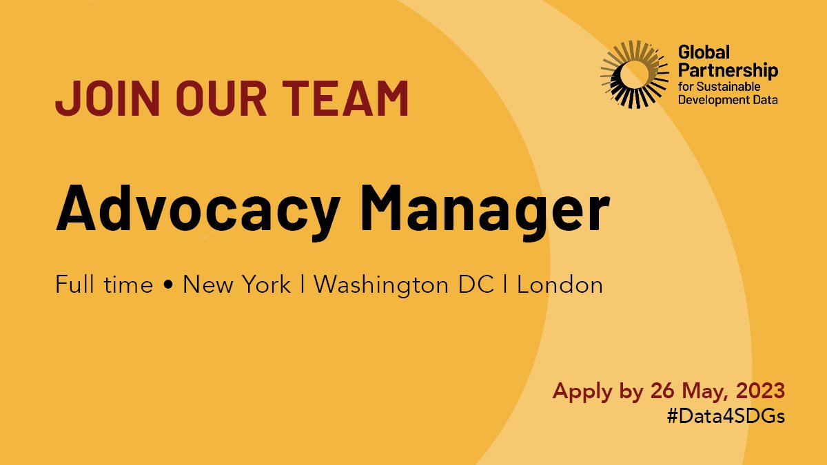 Calling all advocacy leaders who want to see stronger and fairer data systems, we're hiring for a new Advocacy Manager <a href="/Data4SDGs/">Global Partnership</a> 

You'll lead the #DataValues campaign, deliver  advocacy for our next 5-year strategy and join a stellar team! data4sdgs.org/about/vacancies