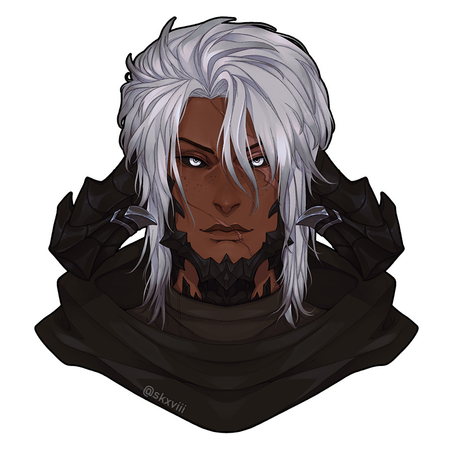 solo horns au ra white background looking at viewer dark skin portrait  illustration images