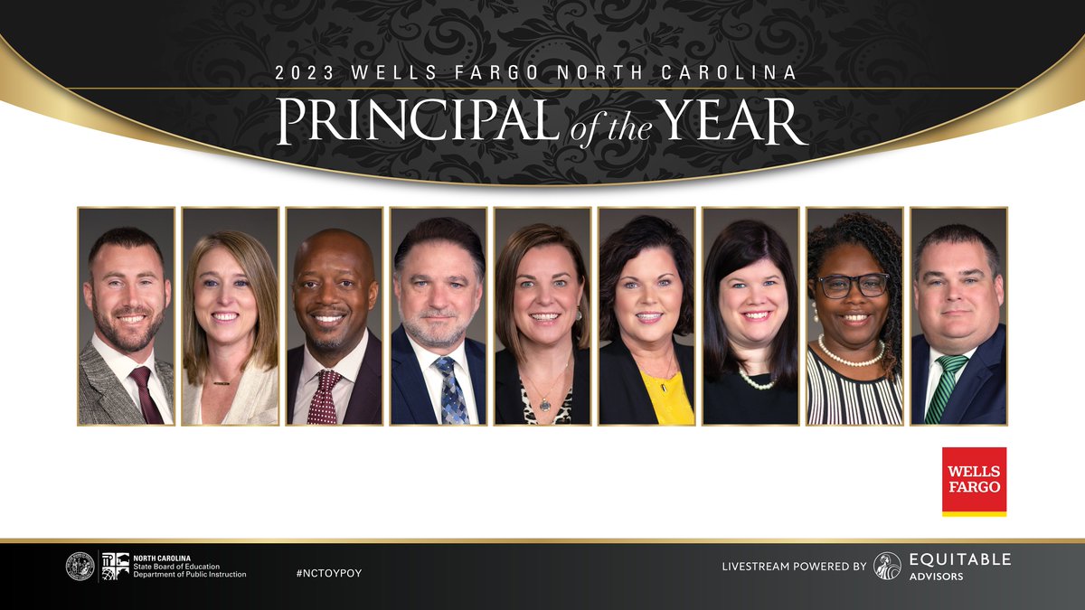 CTruittEdu's tweet photo. We are only two weeks away from learning who will be the 2023 @WellsFargo NC Principal of the Year!!  

Join us May 19 for pre-show &amp; NCPOY ceremony livestream at @ncpublicschools and https://t.co/lgEeFqwz05 with support from @EquitableFin &amp; @MyPBSNC. #NCTOYPOY https://t.co/ugCbfh3kgu