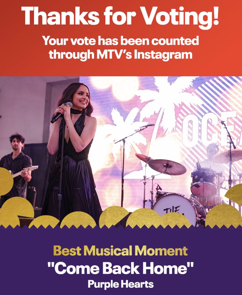 FINAL ROUND IS HAPPENING NOW!! VOTE “Come back home” on MTV’s IG story and do it with your whole purple heart 💜 

 #MTVAwards #SofiaBestMusicalMoment