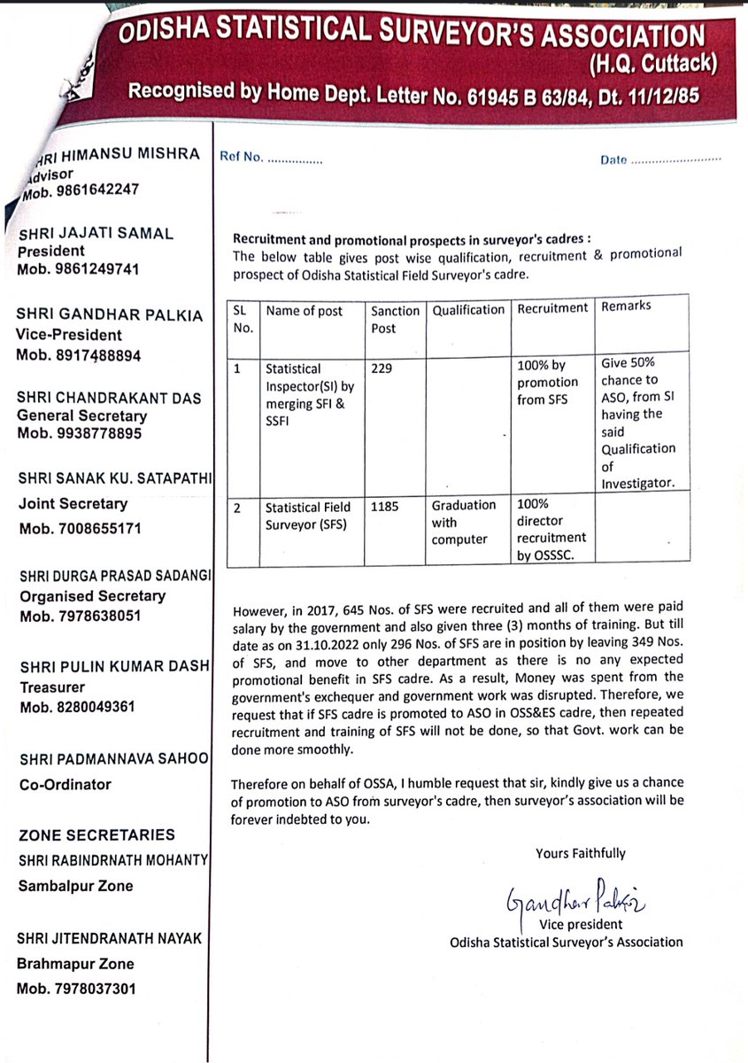 OGCEADhenkanal1's tweet photo. In Statistics Dept. Of odisha Govt., the Backbone are SFSs. But their grade pay is 1800 and after 10yrs of service there is  no scope of promotion. So sir @PradeepJenaIAS kindly look into this matter. @CMO_Odisha @_anugarg @MoSarkar5T @CMO_Odisha @pranabpdas @PCDept_Odisha https://t.co/sBCicfyKX6