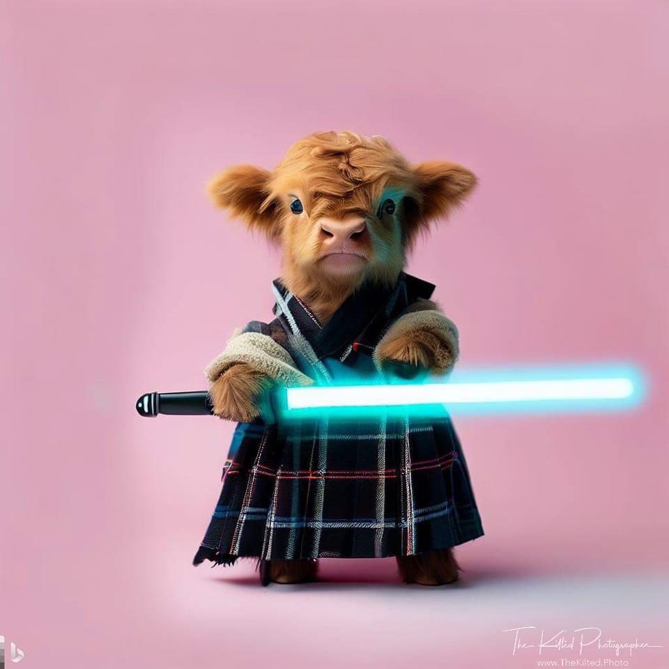 GKC1970's tweet photo. Love this 😊!

A wee AI generated image for fun. Happy Star Wars day.

From  the Kilted Photographer: https://t.co/gc6FQsk7fS 

#maythe4thbewithyou #Scotland #starwaars #coosday https://t.co/YmtvXnq9H6