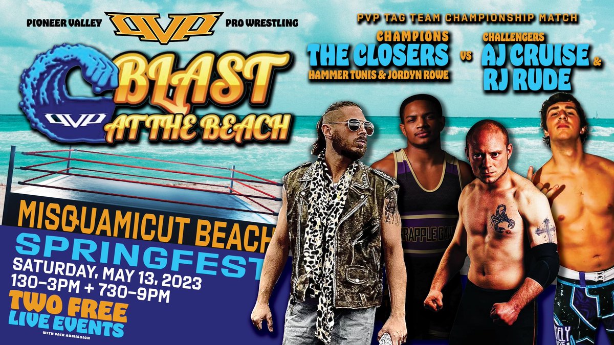 PVPwrestling's tweet photo. Sat. May 13, 2023
PVP TAG TEAM CHAMPIONSHIP

- The @SexxxyJesus x @Official_JRowe rendition of The Closers will be on display for the 1st time ever on May 13th as they defend the Tag Straps against former PVP Champ @TrulyAverageJoe &amp; All Valley Champ @RJRudeWrastles!

#Springfest https://t.co/8gQaj8Hkz4