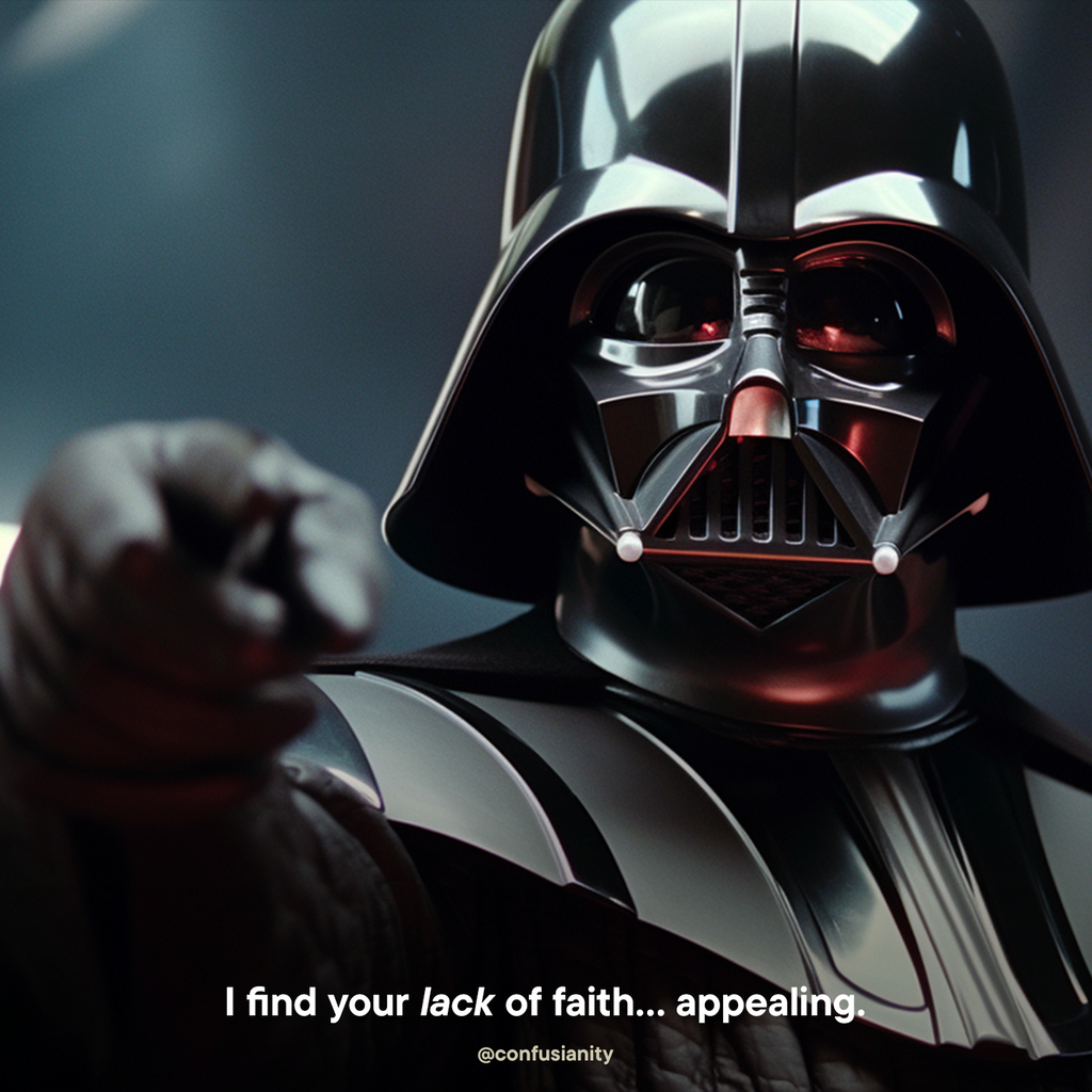 confusianity's tweet photo. I couldn't decide which one I liked better, so... here's both! Happy Star Wars Day! May the 4th be with you! 🤓 (P.S. Star Wars fans, check out my personal account @jaykaslo for a series of Deleted Scenes.) 

#confusianity #atheistmemes #atheisthumor … https://t.co/EwtBCW524b https://t.co/FngnqFaTHS