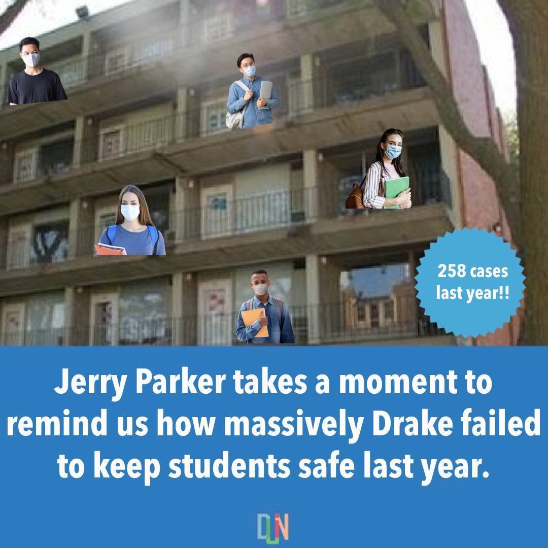 DrakeDuin's tweet photo. Jerry Parker takes a moment in latest email to remind us how massively Drake failed to keep students safe last year. https://t.co/SUYBKvh8sE