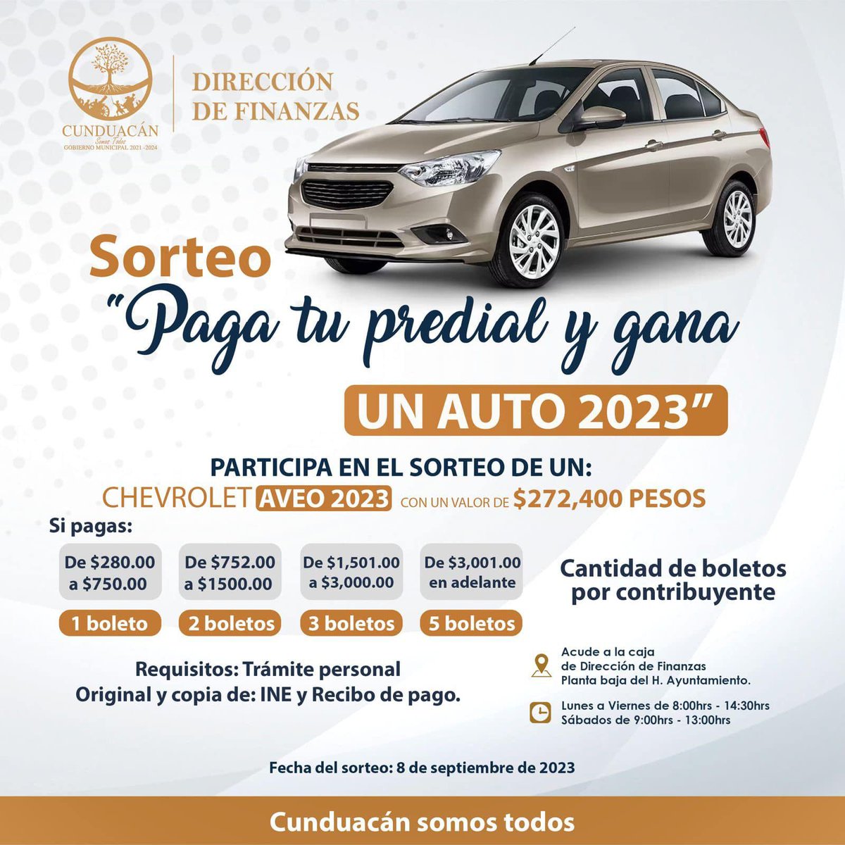 DiarioPresente's tweet photo. El Ayuntamiento de #Cunduacán continúa con los incentivos para contribuyentes cumplidos o puntuales en su pago de #Predial2023, entre los que destaca un auto del año 🚗 https://t.co/tLkpCk7UIm