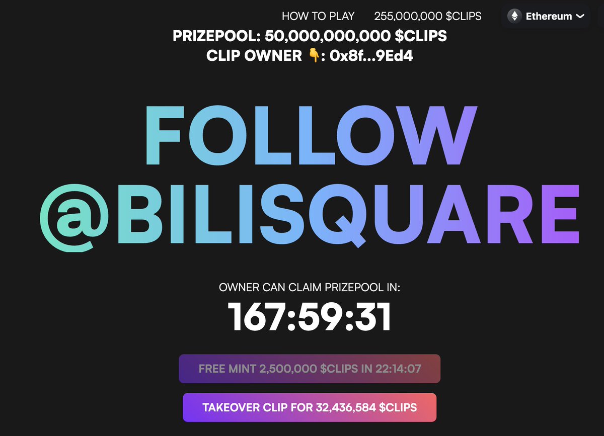 SuperBILI's tweet photo. 争夺广告位 fomo游戏 @clipstoken 

用新地址Mint 一次给500万 $CLIPS ，免费，我的gas成本20u

别再私我问是不是项目方了。。那是我花2100万个币试下广告位 https://t.co/KjAfwXNlMH