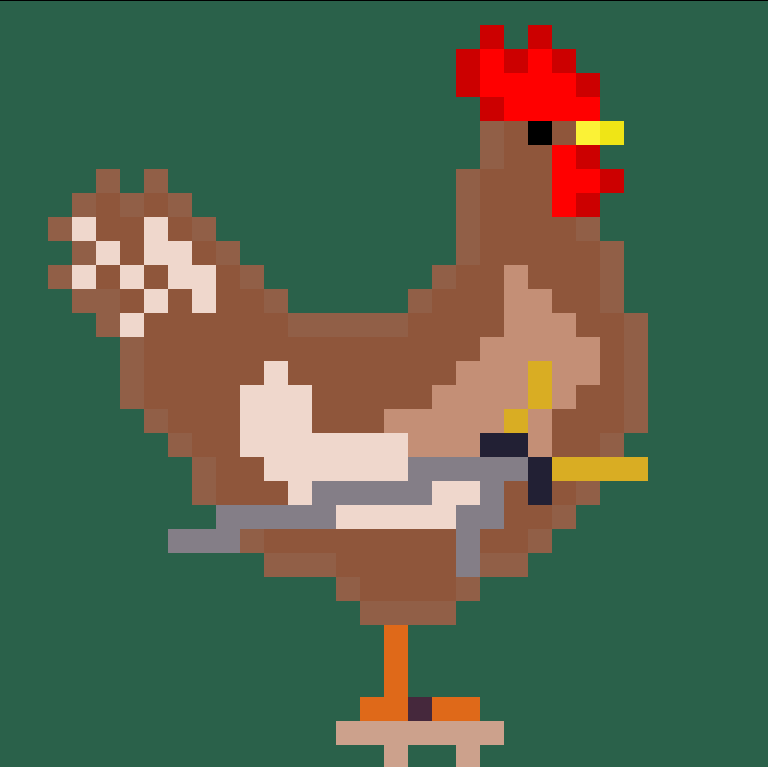 Burnrate_Dev's tweet photo. Still trying to level up my pixel art.  I'm going to need to make my chickens 64x64 instead of 32x32 soon because I have given them weapons.
@hippowombat https://t.co/DyHOQAzgyC