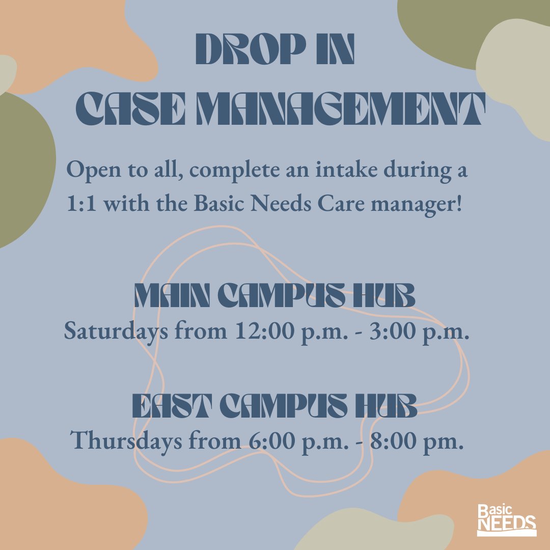 BasicNeedsCSUMB's tweet image. Calling all Otters needing 1:1 care, our case manager Amy Zamara will be in the Hub after hours to accommodate busy finals schedules. Those that visit will also be able to shop in the Hub!