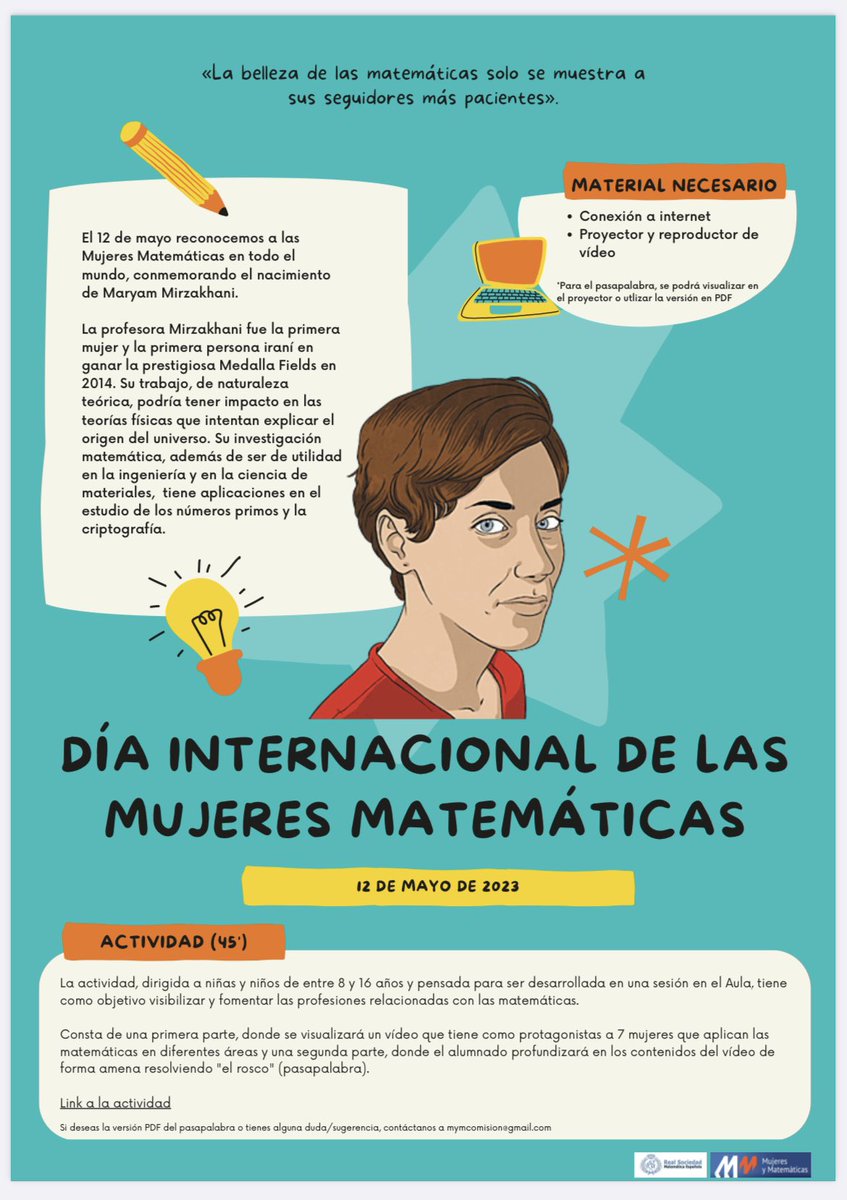 mymRSME's tweet photo. 🔊¡Celebra el Día de las mujeres matemáticas con nuestra actividad! 🎉🎉(Link en el pdf https://t.co/AchxXBALtZ) https://t.co/jGo2e2KMnF