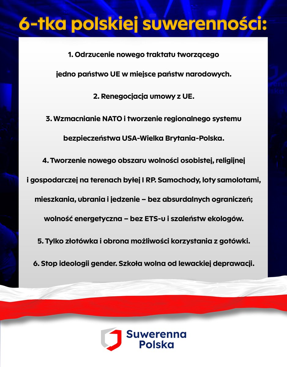 MariaKurowskaPL's tweet image. 🇵🇱 Niezależna #SuwerennaPolska to nasz cel❗️ Będziemy walczyć o 🇵🇱 sprawy w UE i renegocjacje umów. 

❌️ NIE dla niemieckiej kolonii UE, euro, podatków za energię, ideologii gender i jedzenia robaków! 

✅️ TAK dla 🇵🇱 kopalni, 🇵🇱 rolnictwa, gotówki i aut spalinowych! #6SP