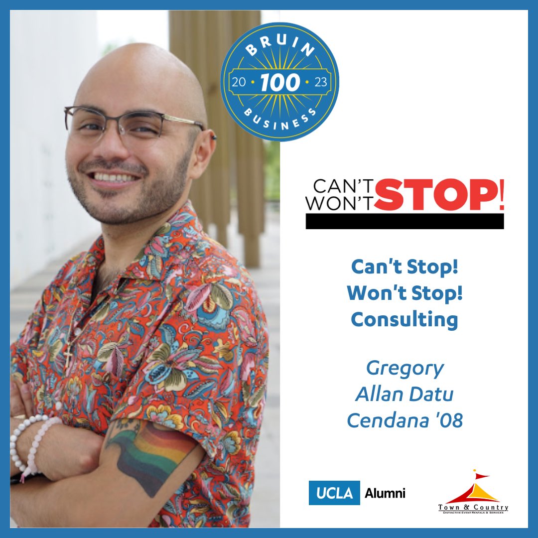 CSWSconsulting's tweet photo. We proudly announce that our Pres. &amp; Co-Founder, @gregorycendana, has been named one of the #BruinBusiness 100 honorees by @UCLA_Alumni for 2023. 

The list celebrates the hard work, talent, &amp; innovation of exceptional alums, business owners, founders, and visionaries! https://t.co/T69mDBsJV0