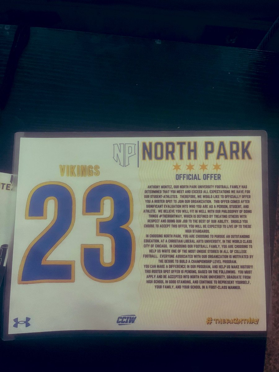 amontez1211's tweet photo. Received an official offer from North Park University @NPUFootball @CoachRook #Therightway https://t.co/sSqMmgzNaa