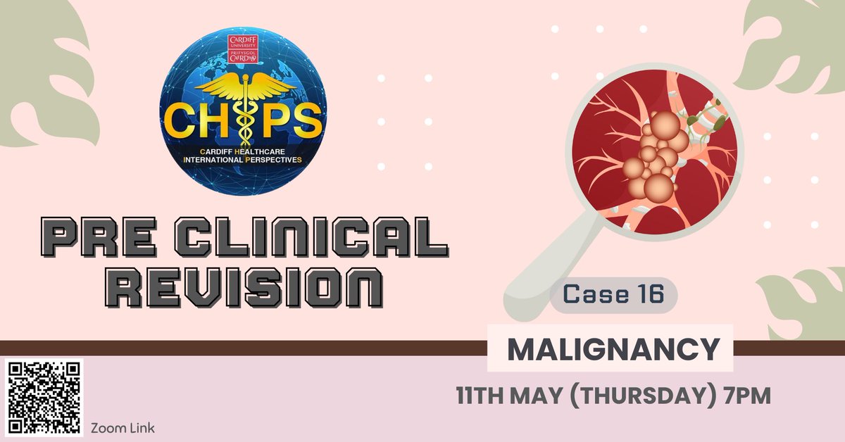 chips_cardiff's tweet photo. PRE CLINICAL REVISION: Case 16 Malignancy

📆 11th May 2023 (Thursday)
🕕 7PM (BST)
🔗 https://t.co/srjFErNrnX https://t.co/rpisyHIKJi