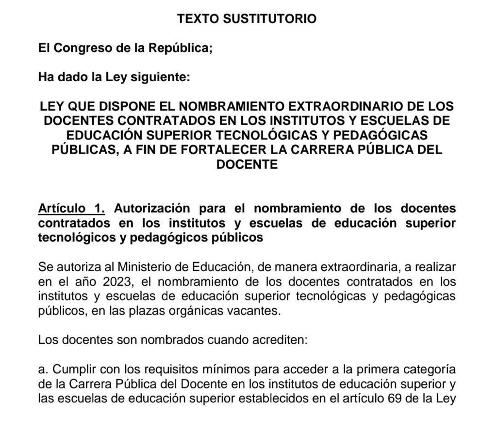 guerogarguero's tweet photo. Comisión Educación @congresoperu busca nombrar automáticamente docentes contratados en Institutos sin evaluación de mérito y contraviniendo Ley 30512
Todas las entidades declaran NO viable.
Arguyen estabilidad, justicia y derechos laborales. 
La meritocracia ya no importa. https://t.co/Ma6N4o6kec