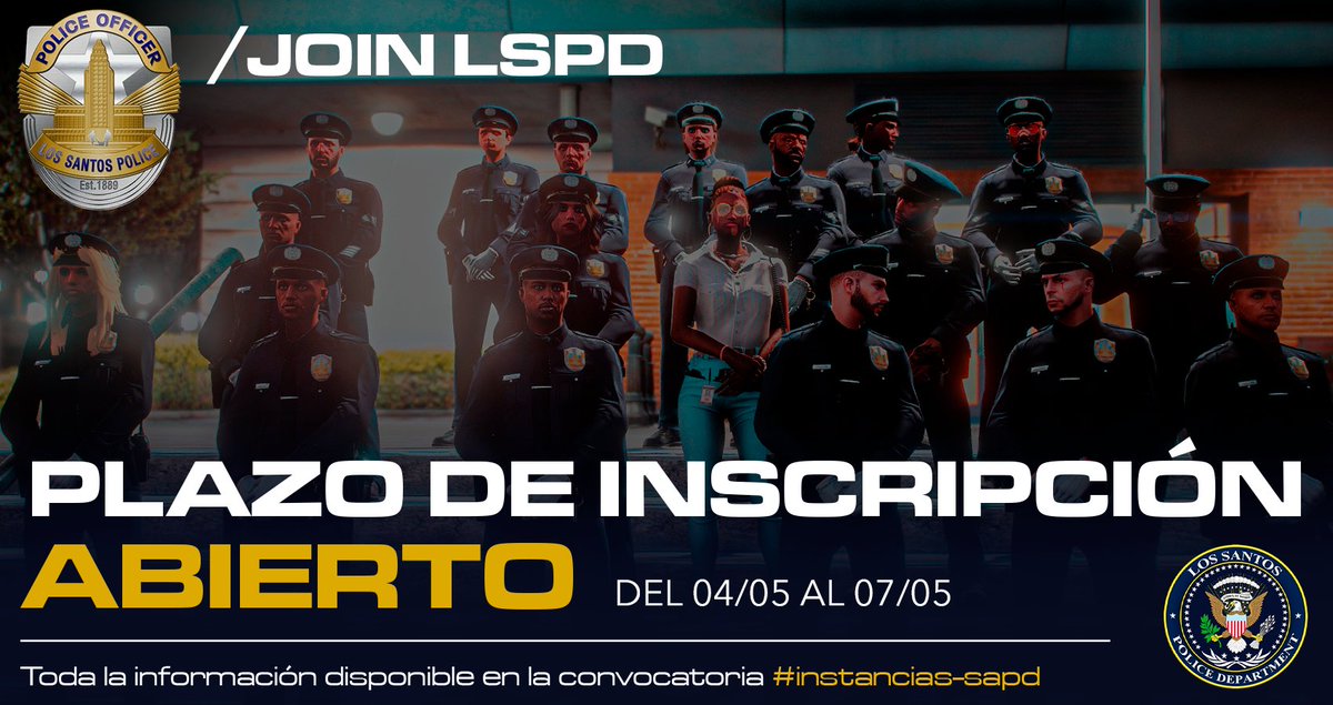 [LSPD - RTD]

ℹ️ Abrimos las oposiciones para acceder a la promoción 004 de la comisaría de Mission Row.

@old_school_rp | #LSPD #ObeyAndSurvive