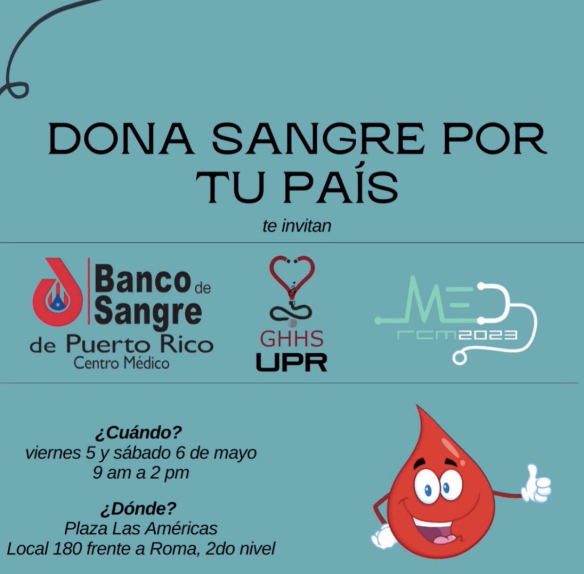 ¡El Banco de Sangre de Centro Médico te necesita para mantener las reservas de sangre y continuar salvando vidas! 

La Clase 2023 de Medicina y el grupo de GHHS te esperan el 5 y 6 de mayo en Plaza Las Américas (local 180 frente a Roma, segundo nivel) de 9am-2pm.