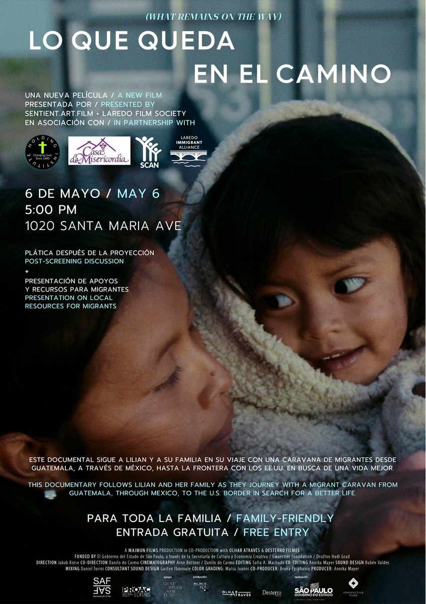 This Saturday! Screening <a href="/ArtSentient/">sentient.art.film</a>’s film “Lo que queda en el camino” @ Holding Institute. Doors 4:15pm, screening 5pm. Bring clothing items (esp women’s undergarments M &amp; L), hygiene products, &amp; monetary donations for Holding. See y’all there. 💙