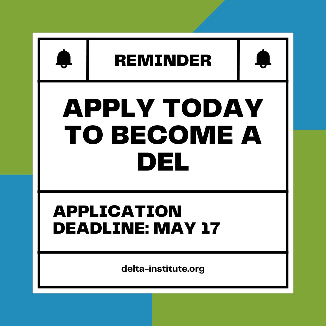 Interested in joining the DELs, the associate board of Delta Institute?  We are looking for stellar emerging professionals to join this fun and rewarding associate board for a one-year term beginning in July. Apply by the May 17 deadline: docs.google.com/forms/d/e/1FAI…