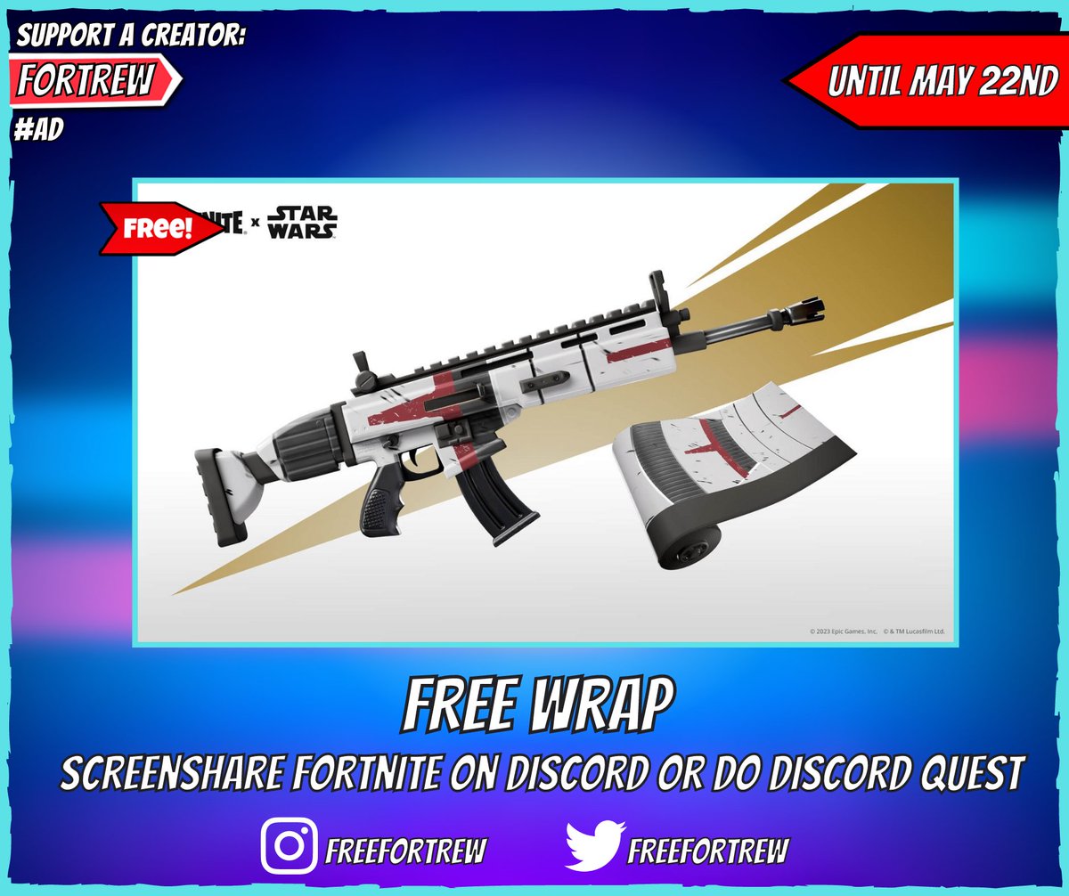 Free Wrap

Ways to obtain it:
1. On PC Screen Share Fortnite on Discord for 15 minutes with at least 1 viewer.
2. In the Official Fortnite Discord Server go to the Find-The-Force server and interact with the bot. It will give you two quests.

1/2