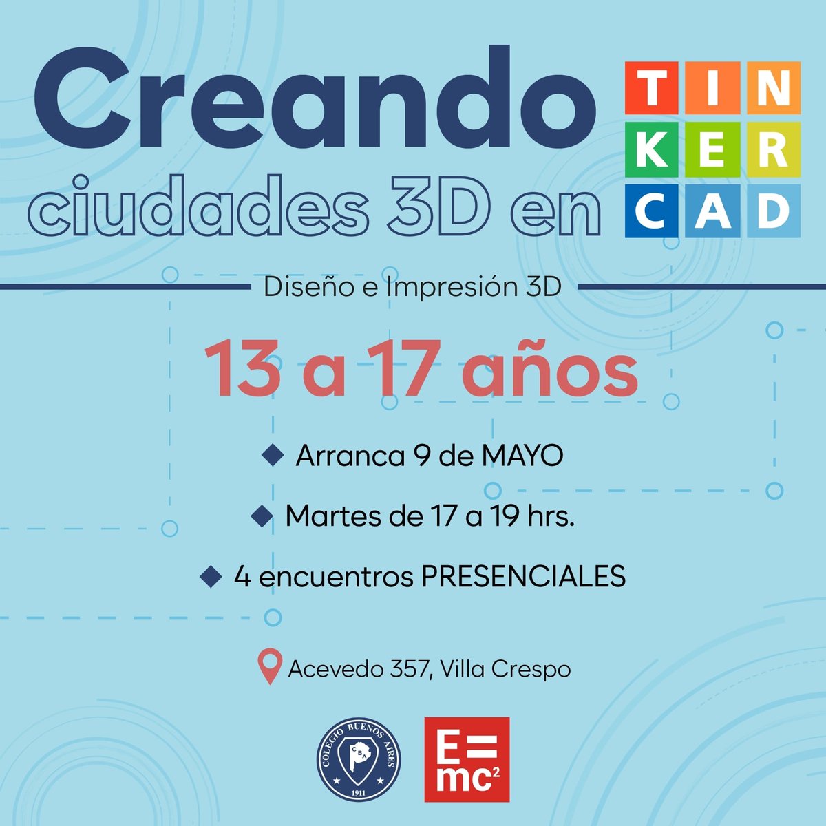 proyectoemc's tweet photo. Se abre la inscripción al Taller "Creando Ciudades 3D en Tinkercad" para chicos de 13 a 17 años 🧑🏻‍💻

Comienza el 9 de mayo.

Para realizar la inscripción escribinos por mensaje directo ✉️

#robot #robotica #roboticaeducativa #roboticaemc #programacion #impresion3d #tinkercad https://t.co/jmPps1fRjr